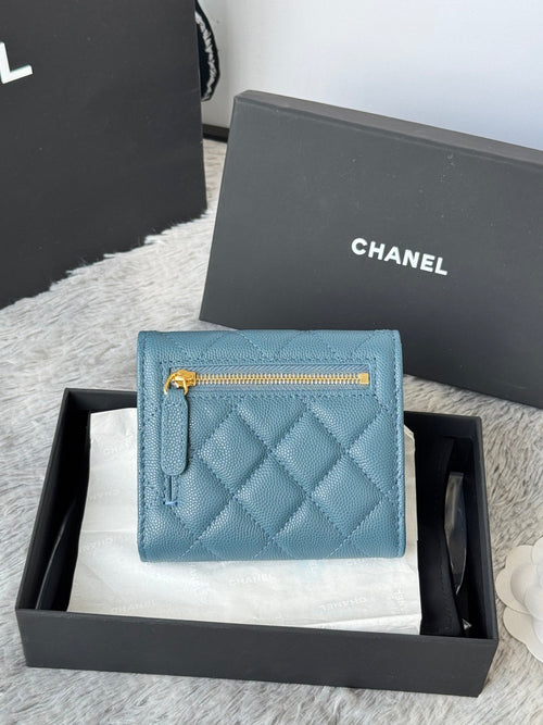 Chanel 25S Cf Small Tri Fold Wallet 11 in Slate Blue Caviar Gold Hardware
