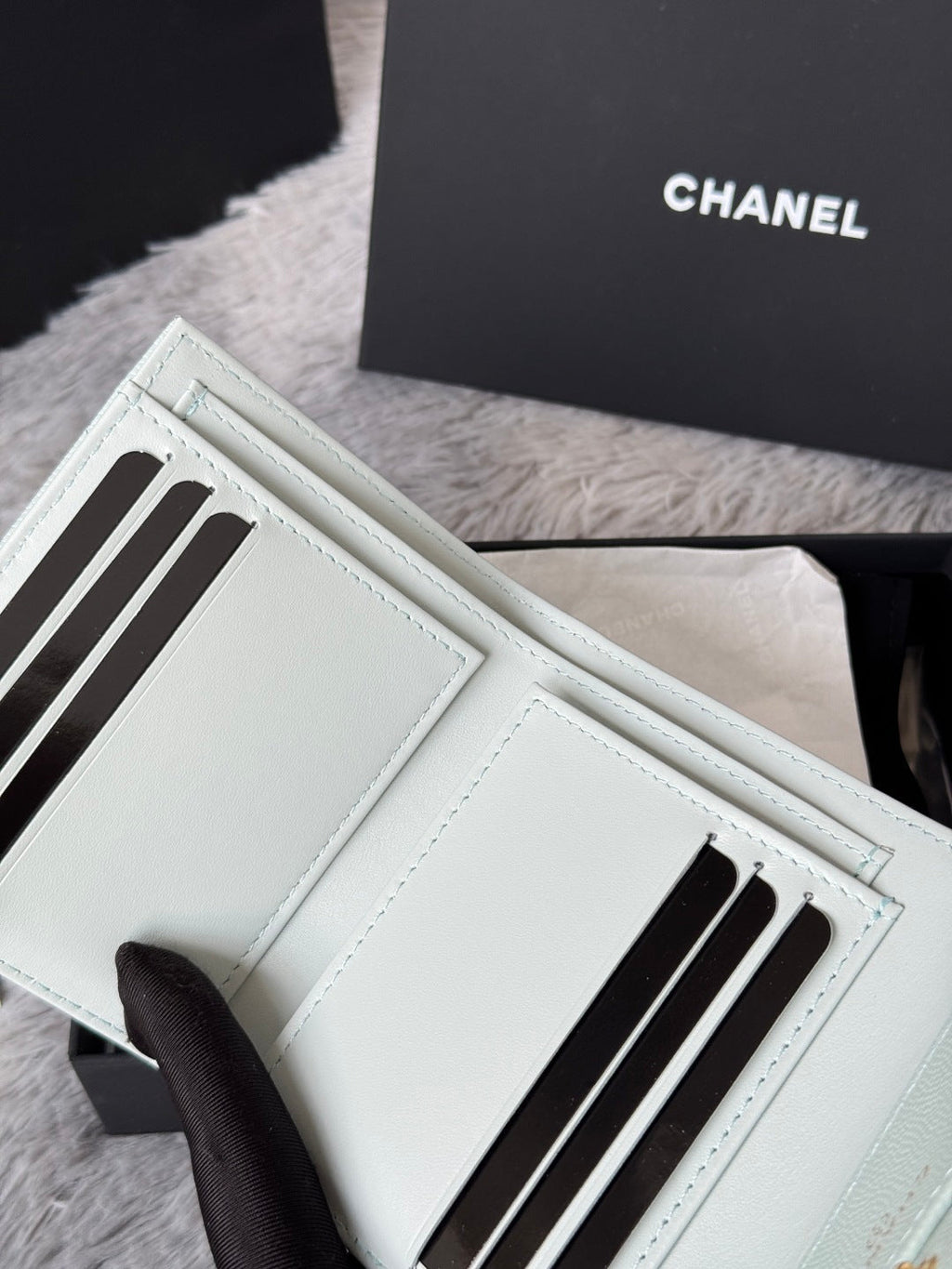 Chanel 25S Cf Small Tri Fold Wallet 11 in Soft Mint Caviar Gold Hardware