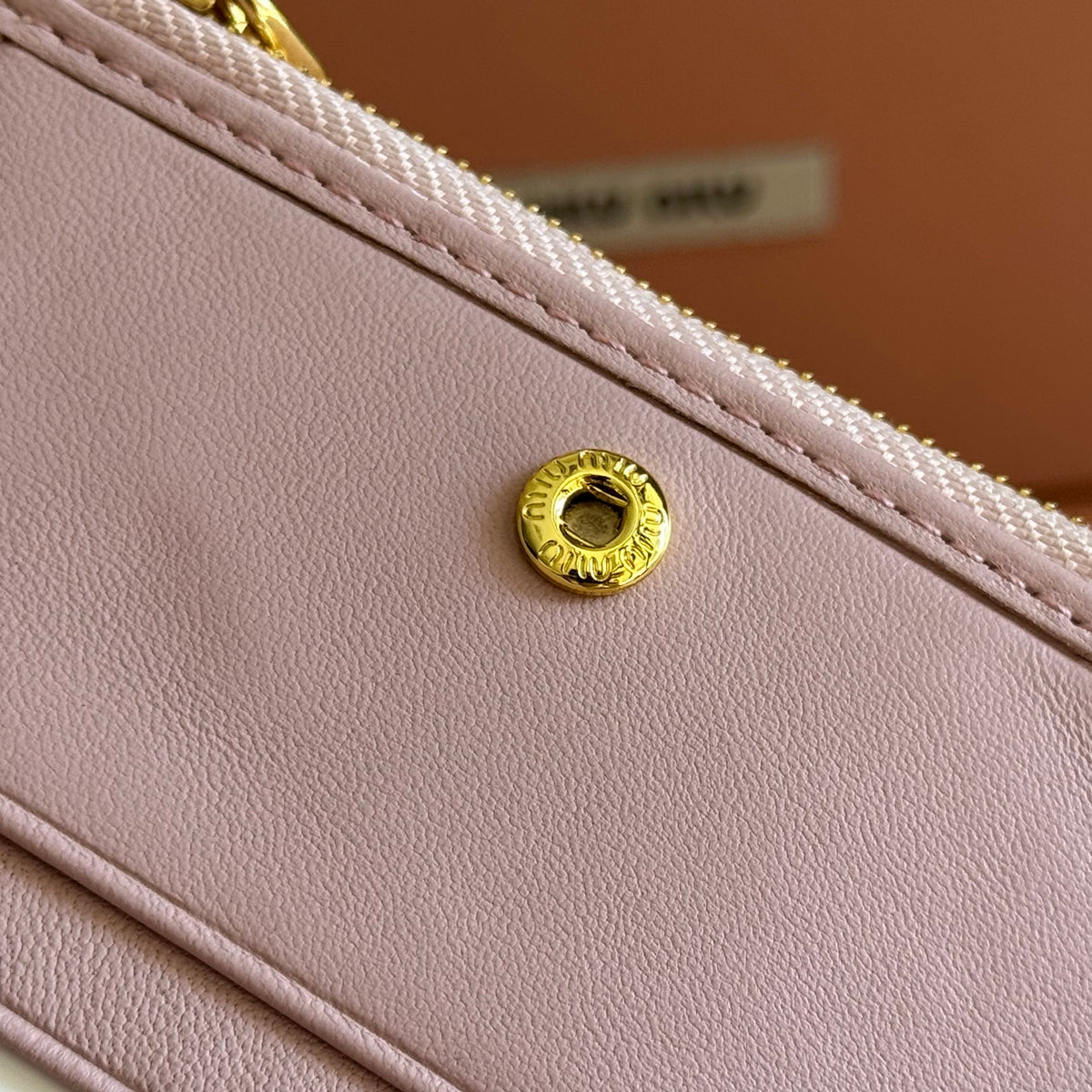 Miu Miu 26S Small Matelasse Card Holder 11 in Light Pink Calfskin Gold Hardware