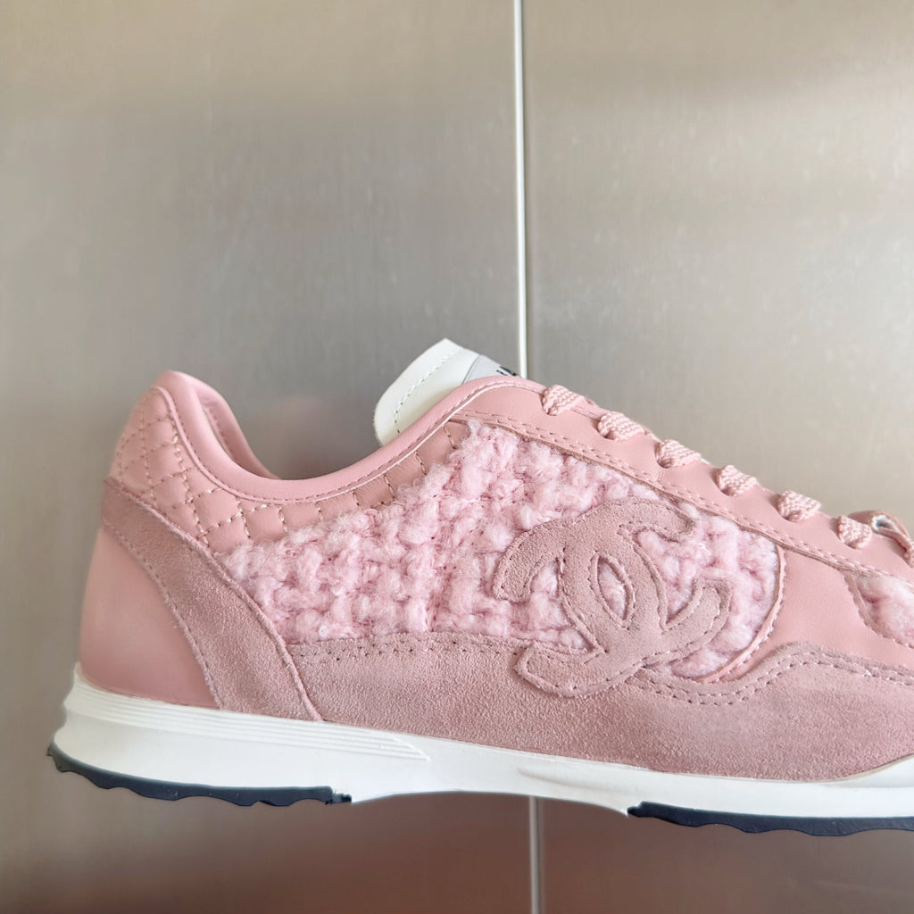Chanel 25S Sneakers 20mm in Light Pink Calfskin and Suede