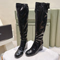 Chanel 25S Knee-High Boots 60mm in Black Patent Calfskin Wedge Heels