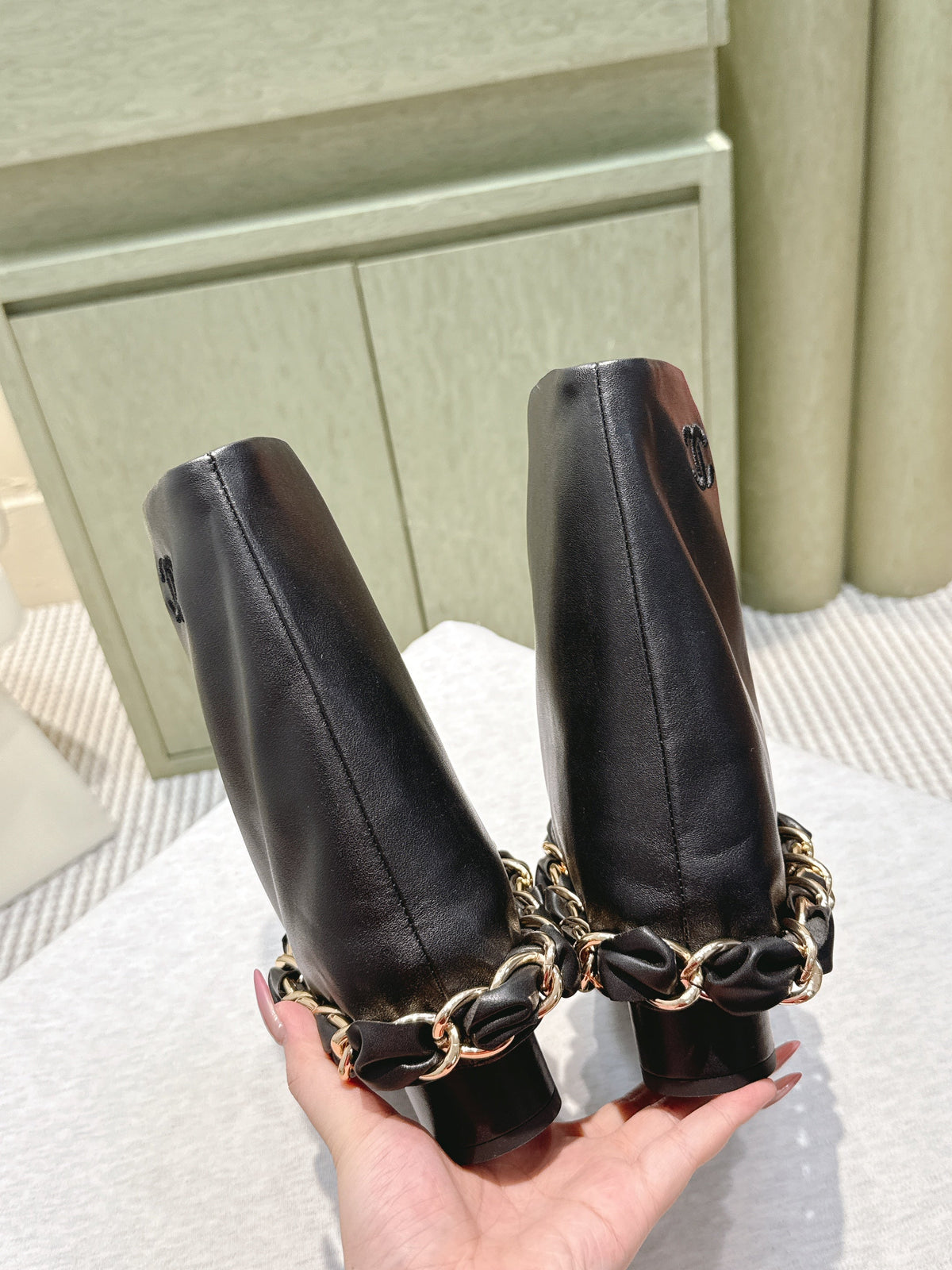 Chanel 25S Calf-Length Boots 45mm in Black Calfskin Gold Hardware
