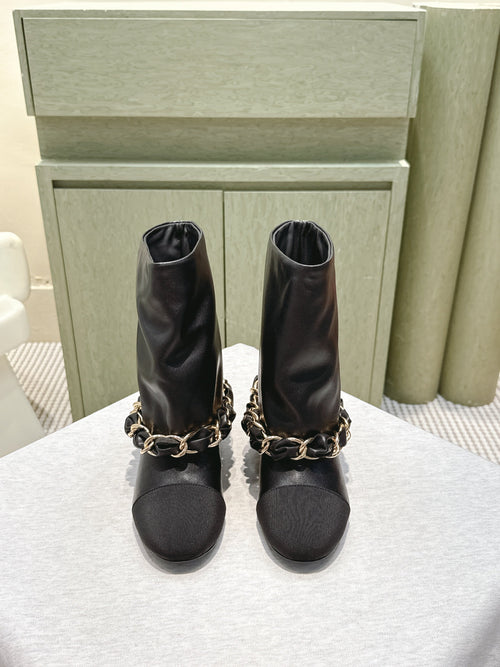 Chanel 25S Calf-Length Boots 45mm in Black Calfskin Gold Hardware