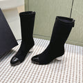 Chanel 25S Pearl Boots in Black Suede and Patent Calfskin