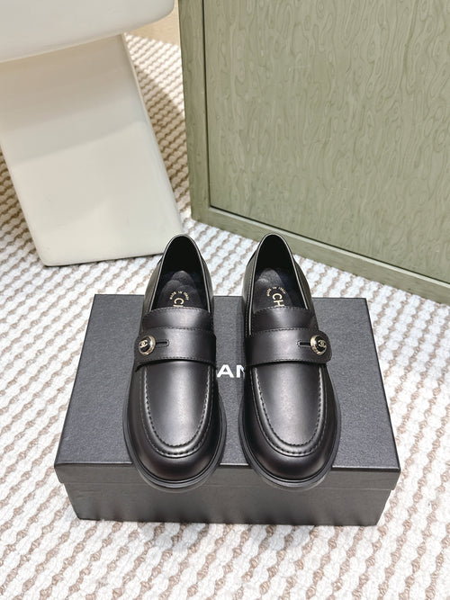 Chanel 25S Goddess Flat Loafers in Black Calfskin Gold Hardware