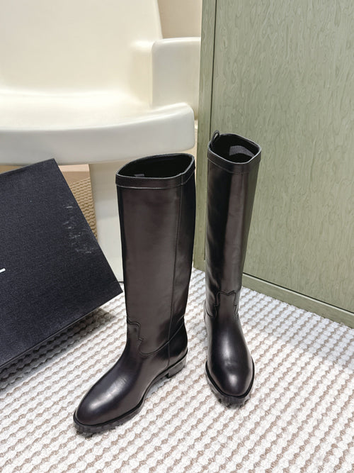 Chanel 25S Knee-High Boots in Black Calfskin
