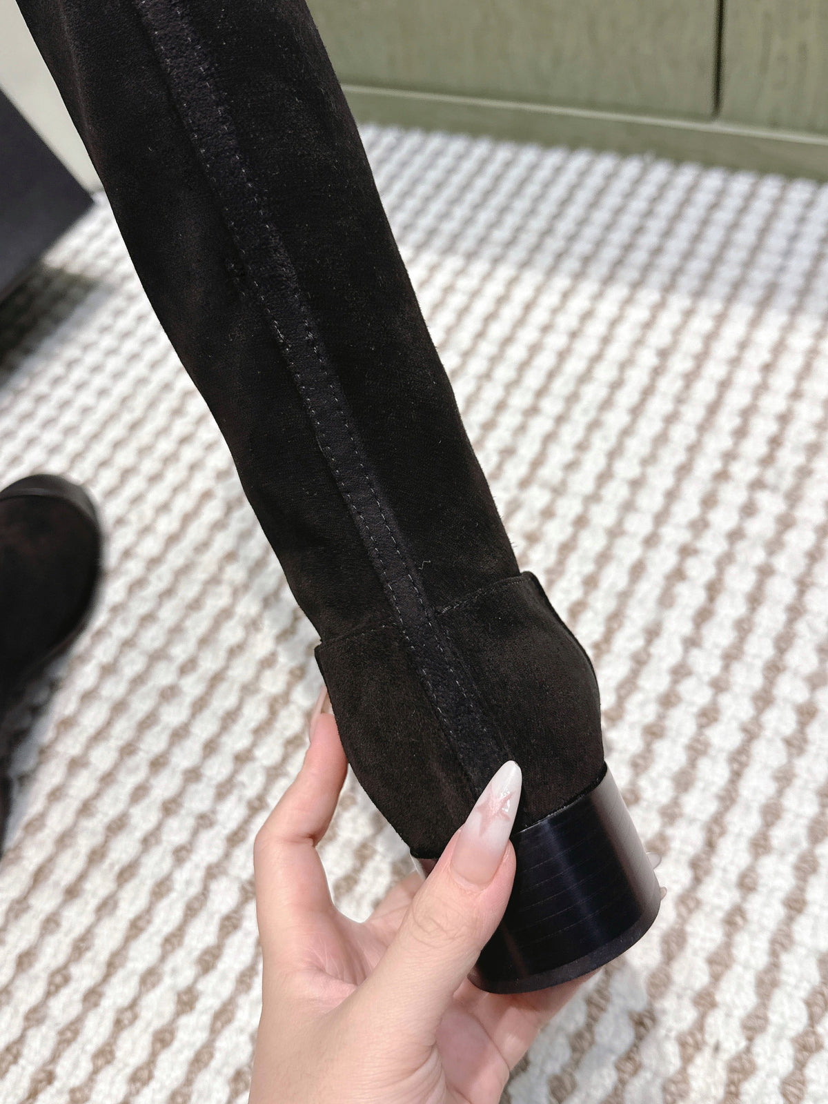 Chanel 25S High-Calf Cowboy Boots in Black Suede and Calfskin Diamond-Quilted