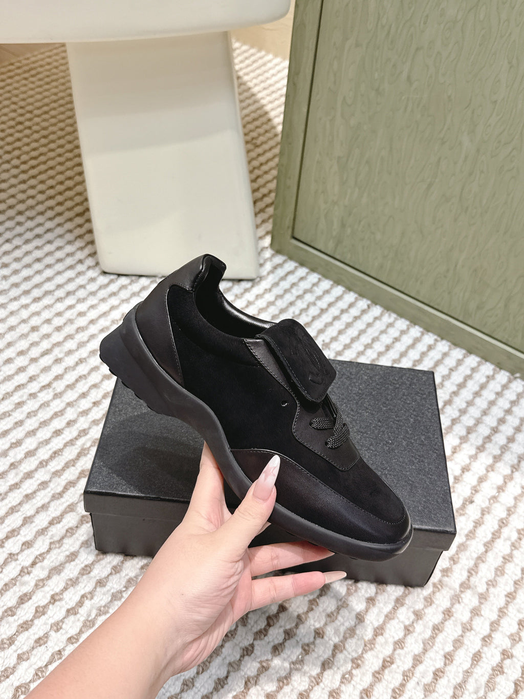 Chanel 25S Sneakers 35mm in Black Suede with Velcro Straps