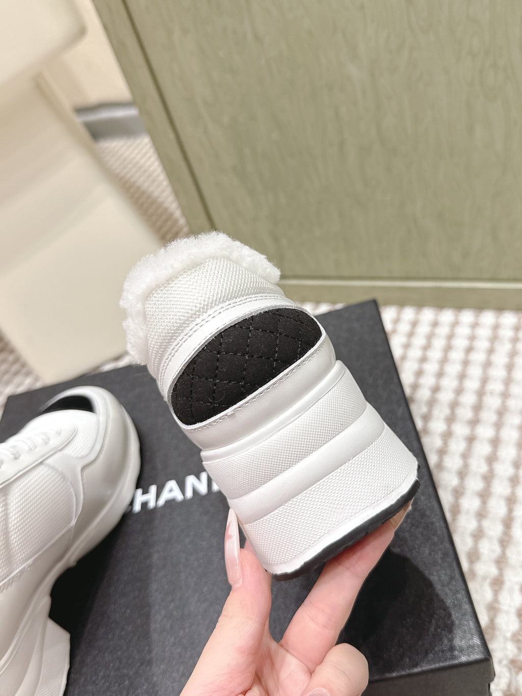 Chanel 25S Sneakers in White Synthetic Fabric and Calfskin Black Suede