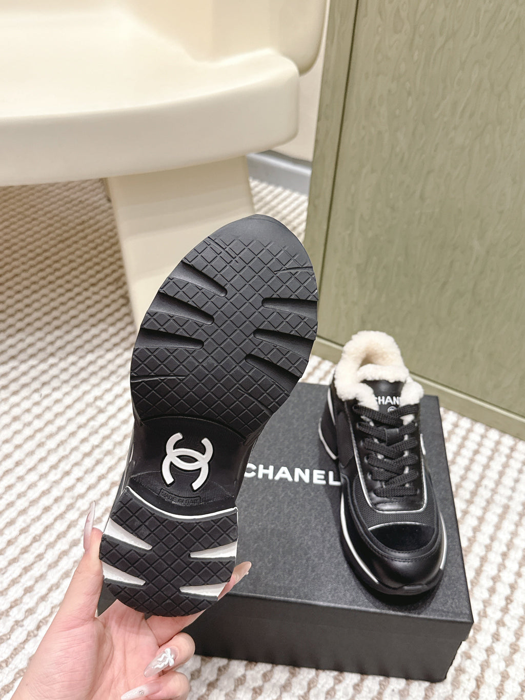 Chanel 25S Sneakers in Black Synthetic Fabric and Suede Calfskin