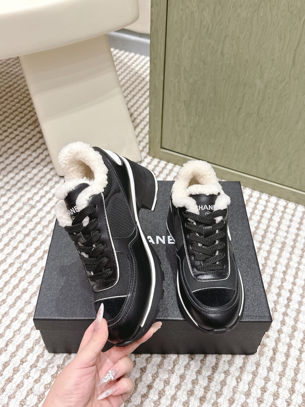 Chanel 25S Sneakers in Black Synthetic Fabric and Suede Calfskin