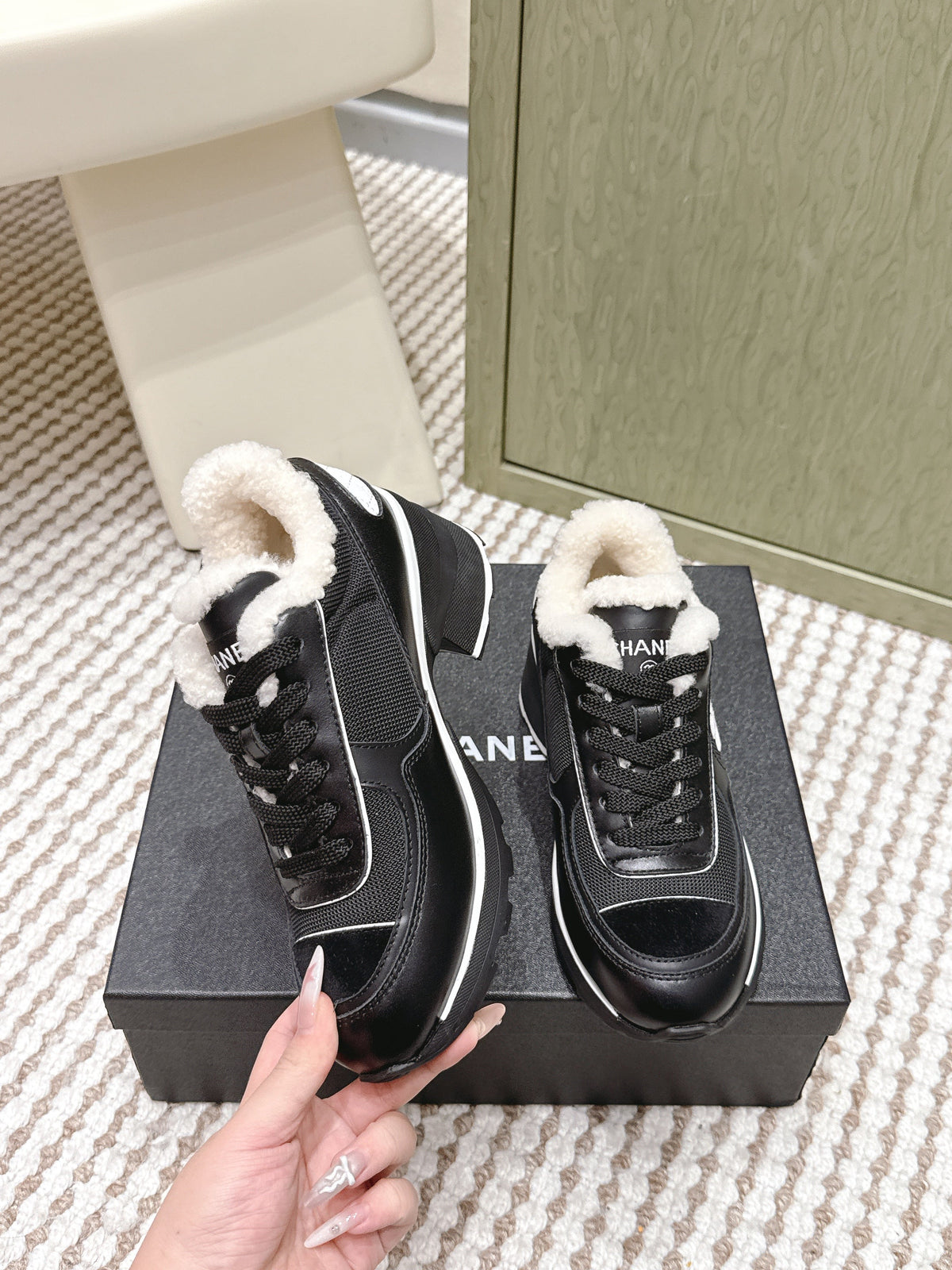 Chanel 25S Sneakers in Black Synthetic Fabric and Suede Calfskin