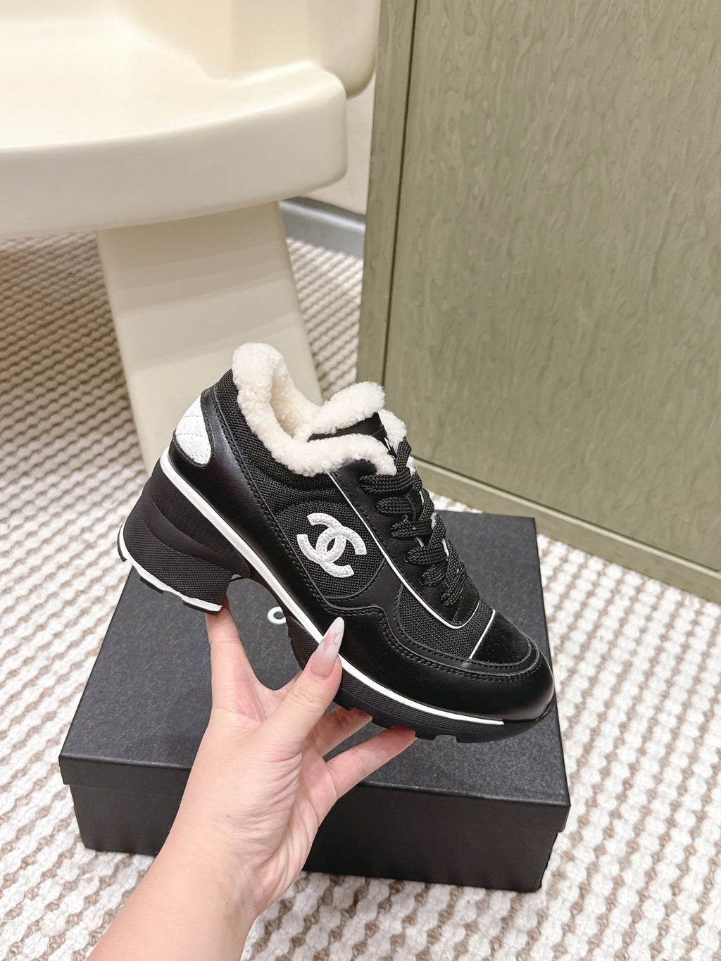 Chanel 25S Sneakers in Black Synthetic Fabric and Suede Calfskin