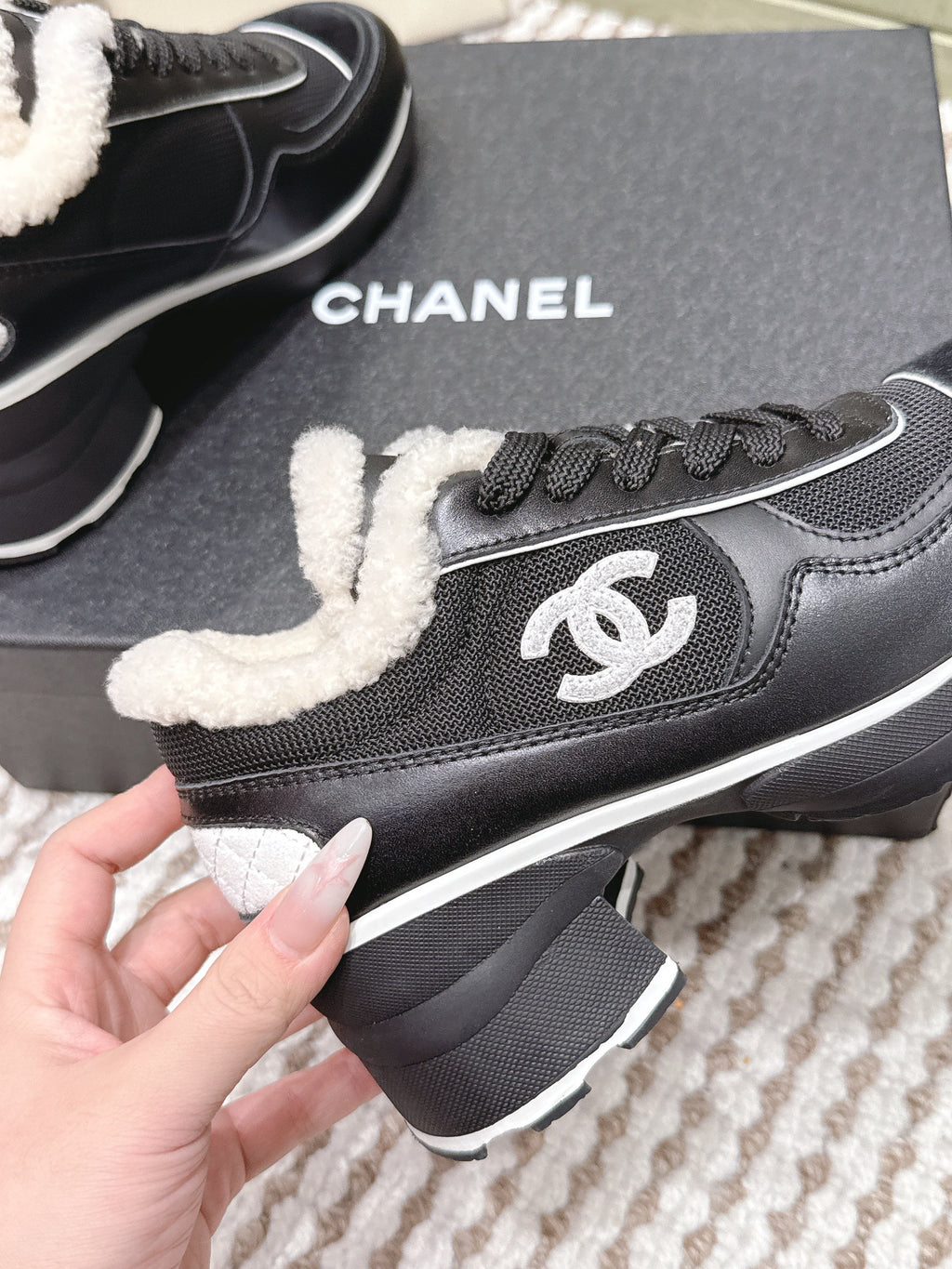 Chanel 25S Sneakers in Black Synthetic Fabric and Suede Calfskin