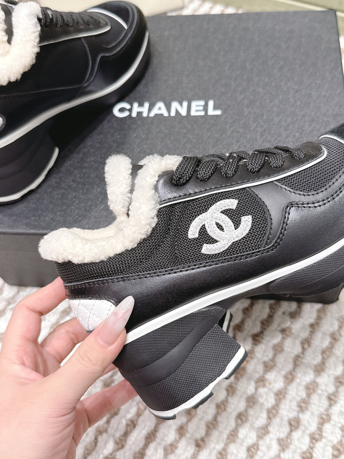 Chanel 25S Sneakers in Black Synthetic Fabric and Suede Calfskin