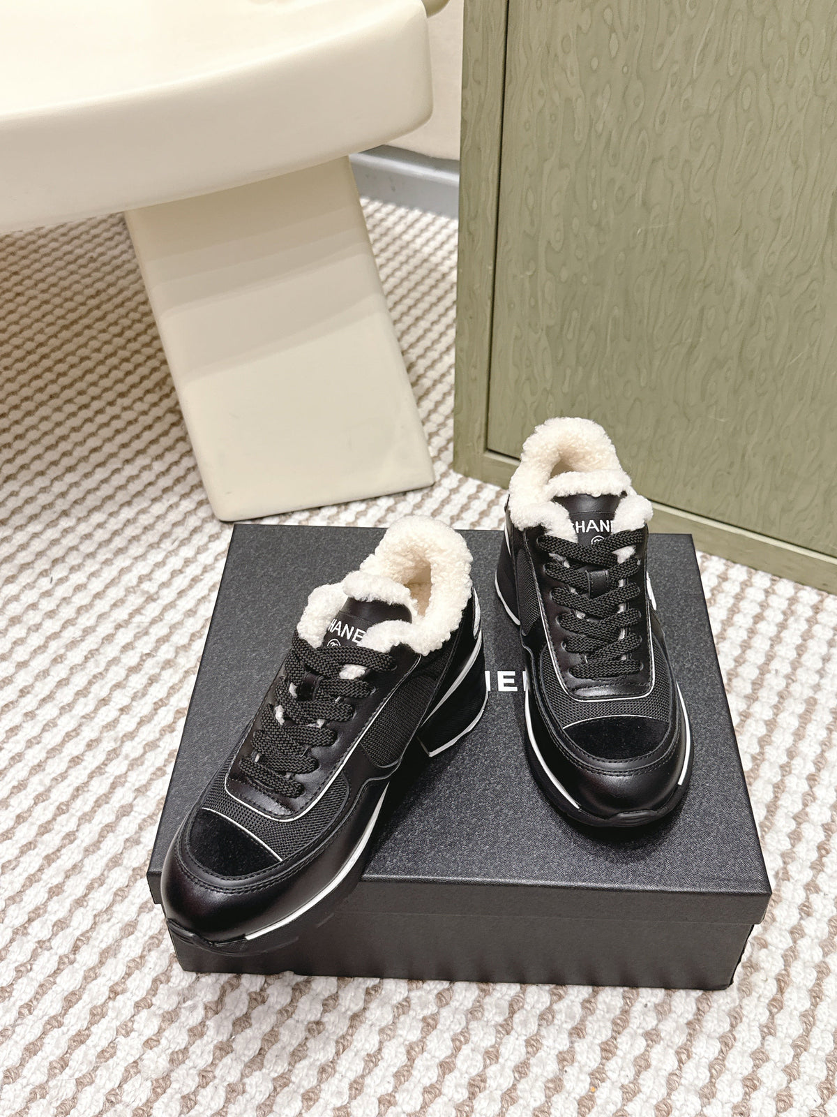 Chanel 25S Sneakers in Black Synthetic Fabric and Suede Calfskin