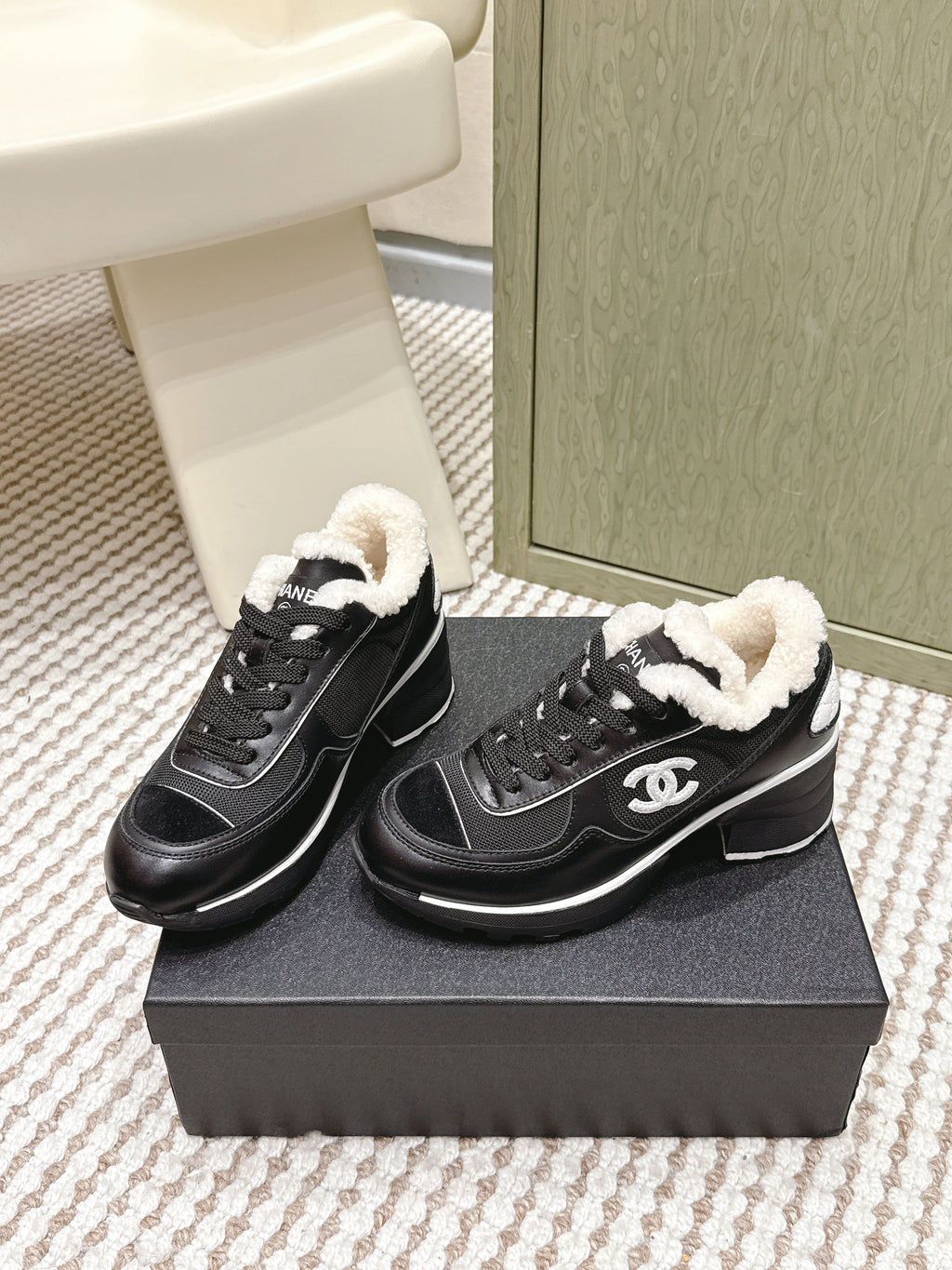 Chanel 25S Sneakers in Black Synthetic Fabric and Suede Calfskin
