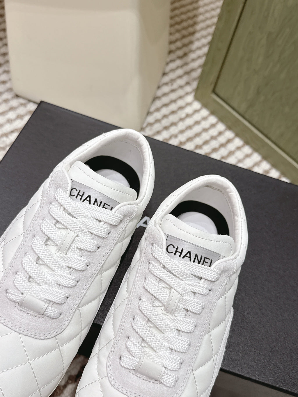 Chanel 25S Sneakers in White Calfskin and Suede