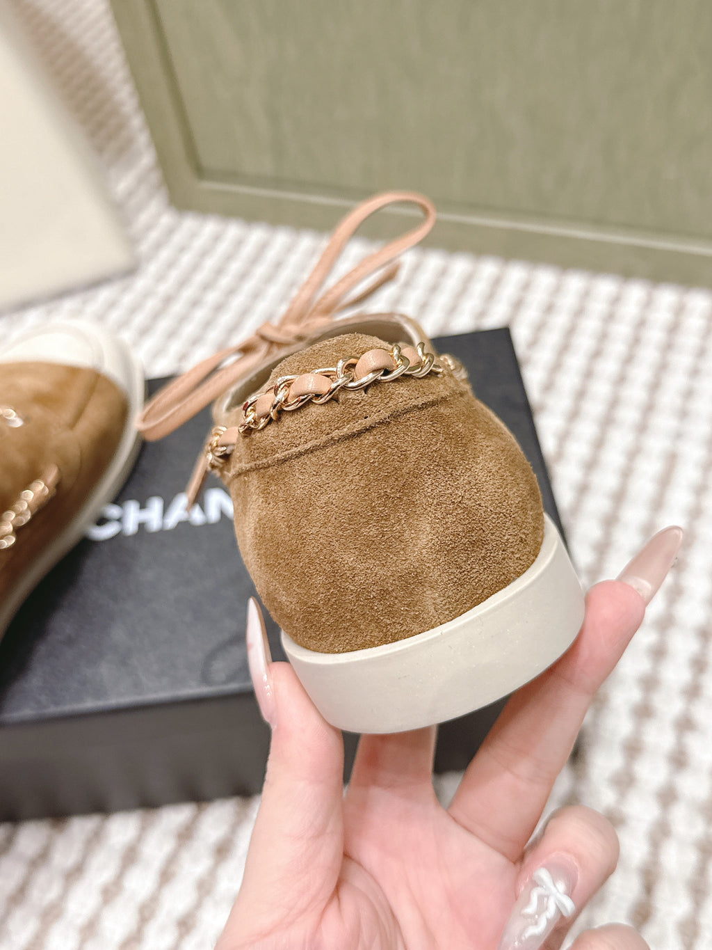 Chanel 25S Moccasins in Brown and Light Grey Suede