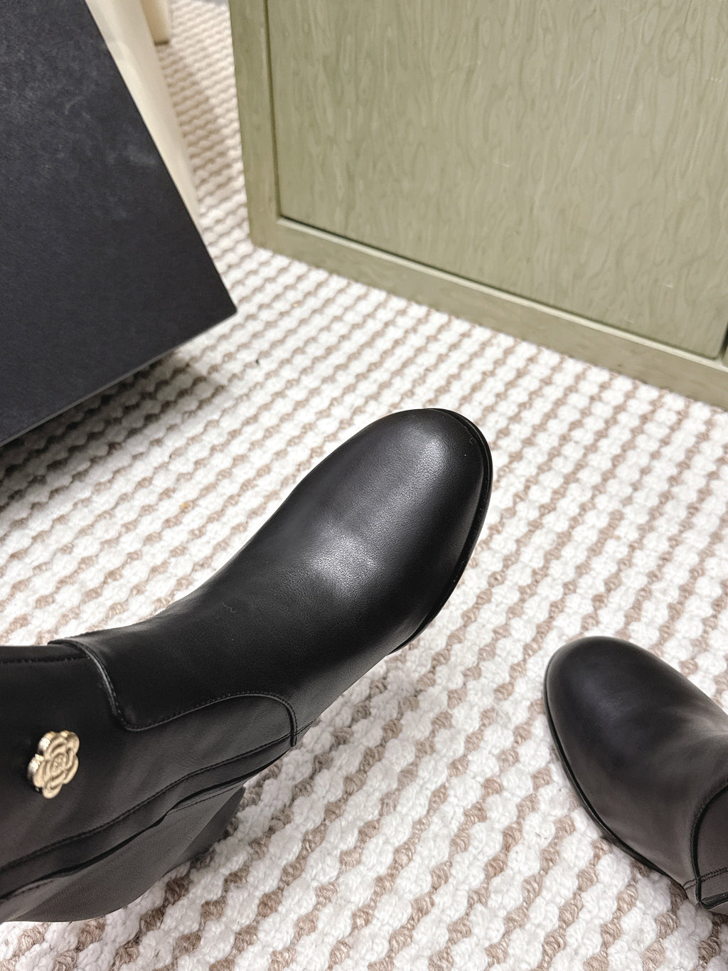 Chanel 25S Knee-High Boots in Black Calfskin with Rhinestones