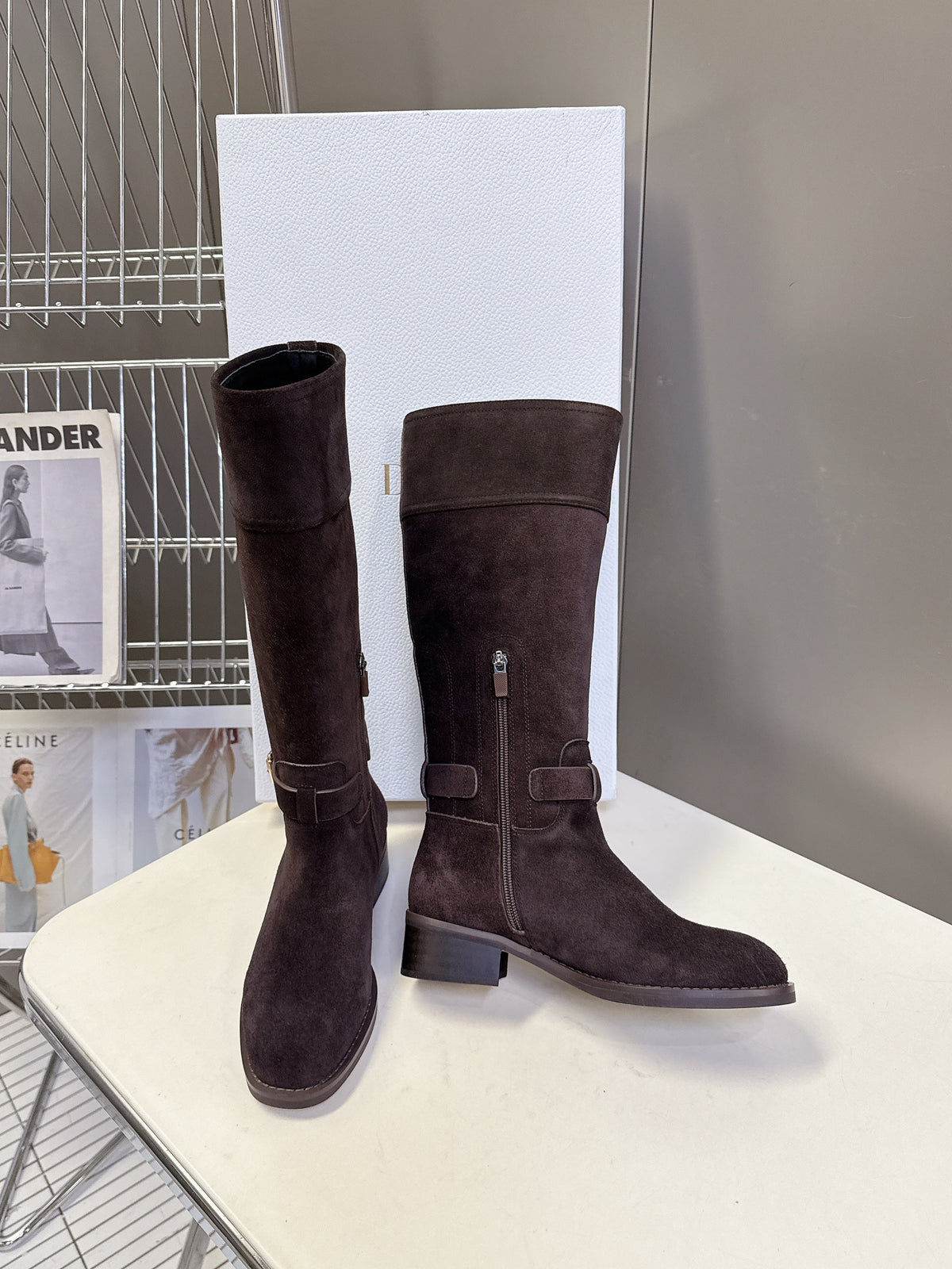 Dior 25S Brown High Boots in Dark Brown Suede
