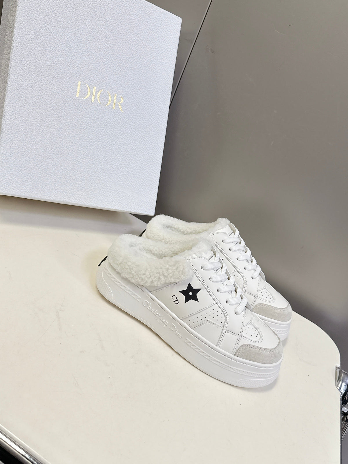 Dior 25S Star Sneakers 40 mm in White Lambskin and Wool Style 1