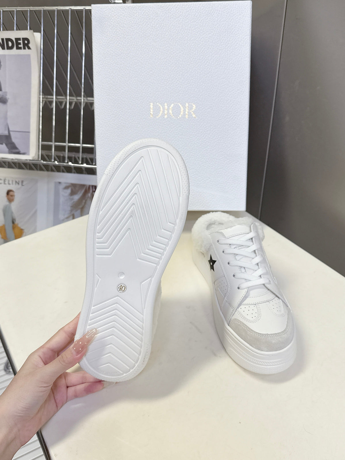 Dior 25S Star Sneakers 40 mm in White Lambskin and Wool Style 1