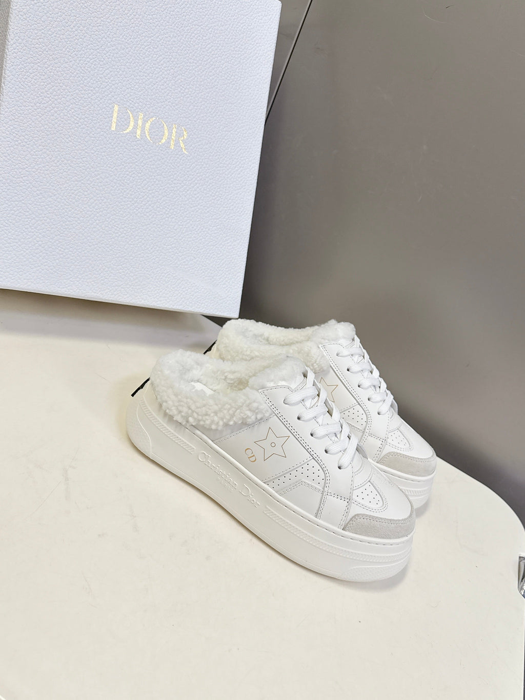 Dior 25S Star Sneakers 40 mm in White Lambskin and Wool