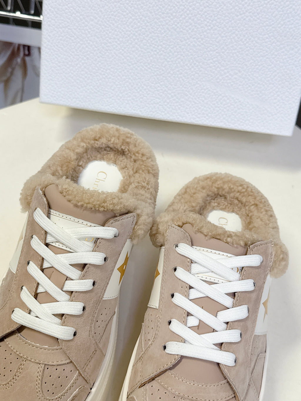 Dior 25S Star Sneakers 40 mm in Nude Pink Suede and Wool