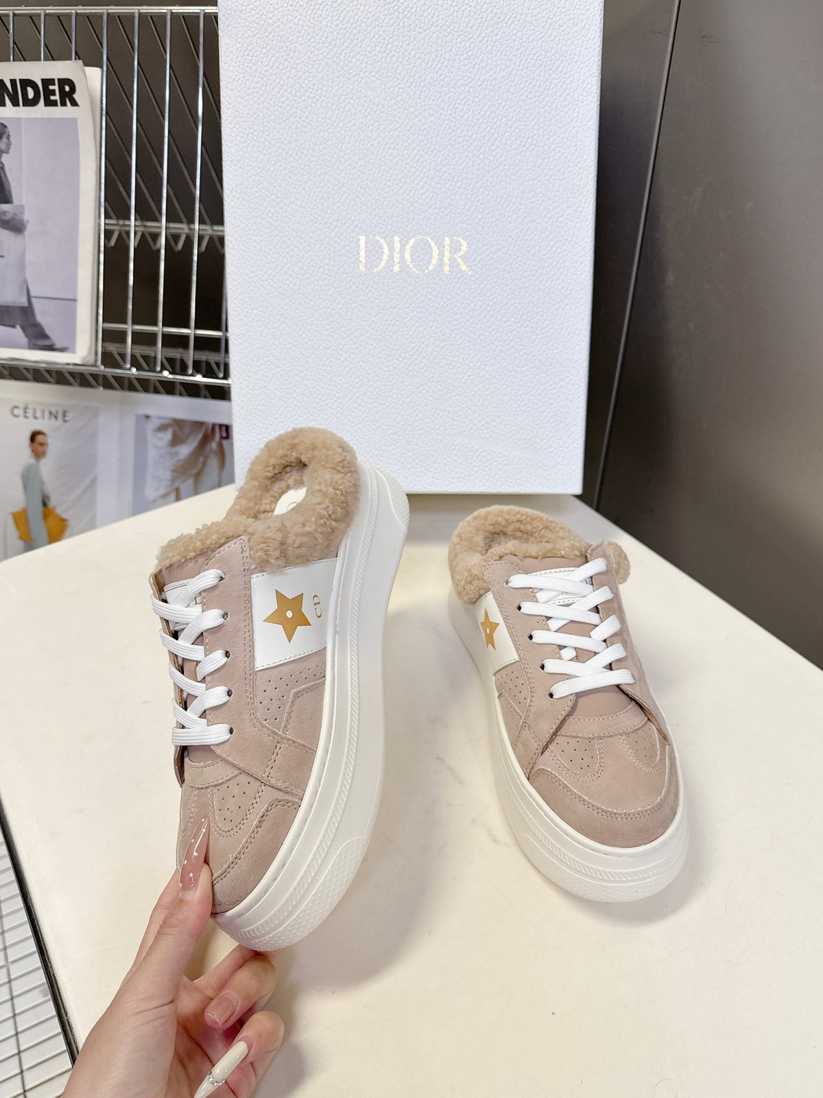 Dior 25S Star Sneakers 40 mm in Nude Pink Suede and Wool