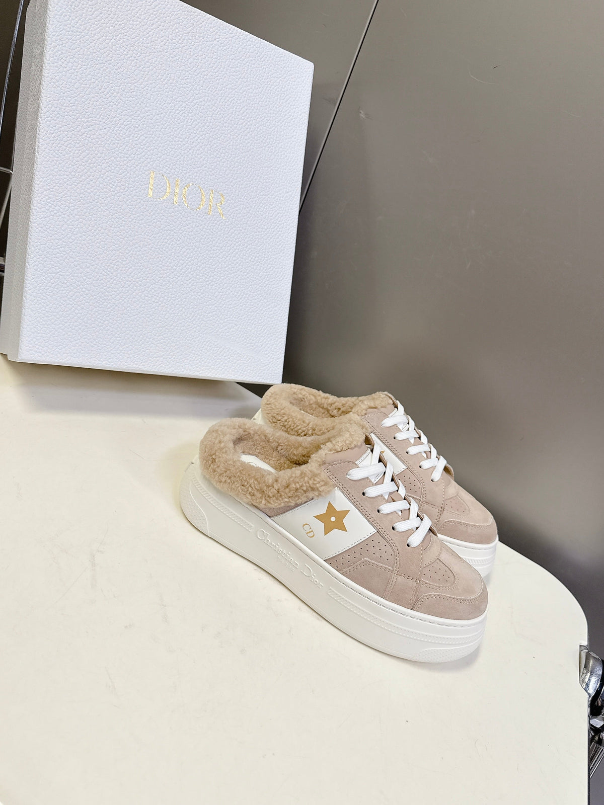 Dior 25S Star Sneakers 40 mm in Nude Pink Suede and Wool