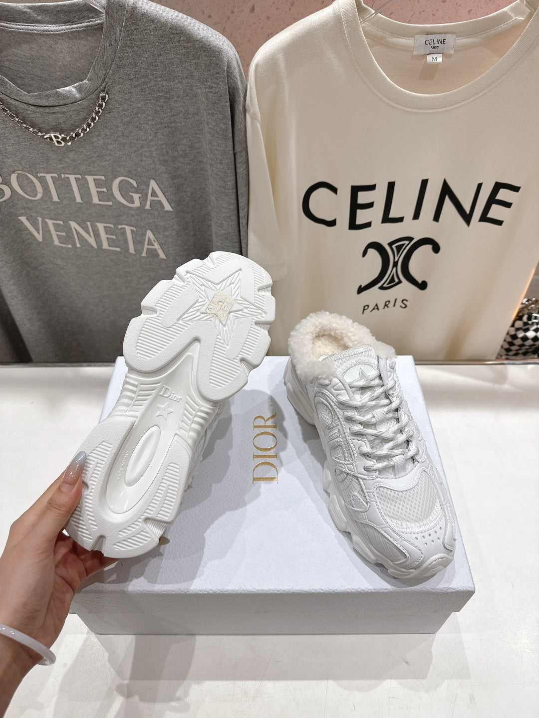 Dior Chrono Sneaker 25S in White Lambskin and Mesh Fabric Style 11