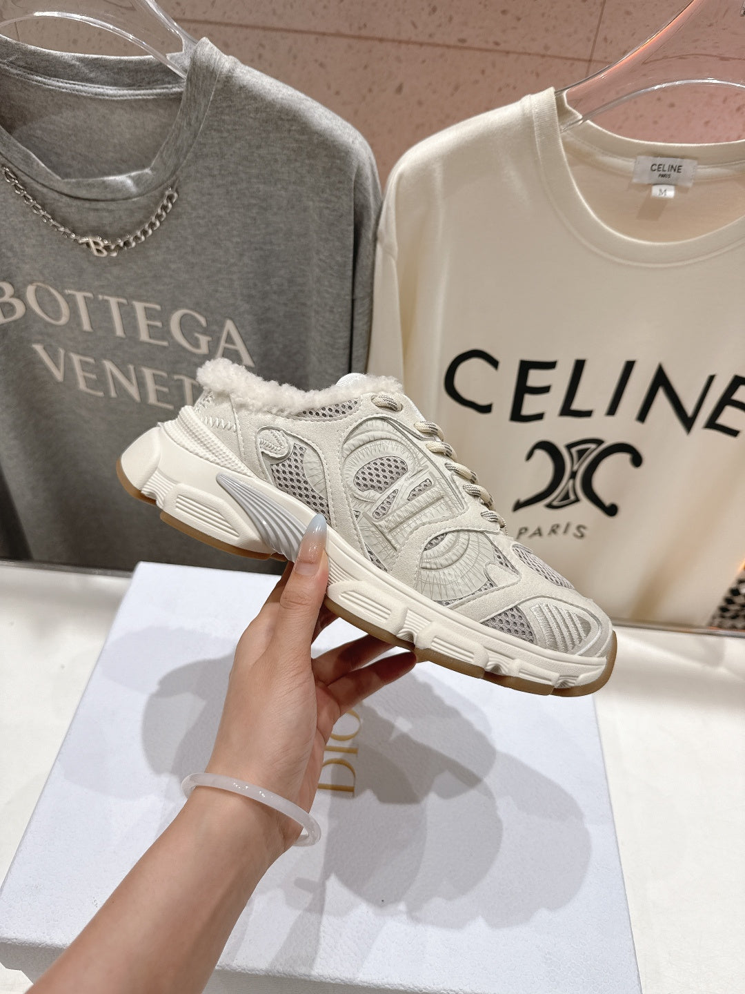 Dior Chrono Sneaker 25S in Cream White Lambskin and Mesh Fabric Style 8