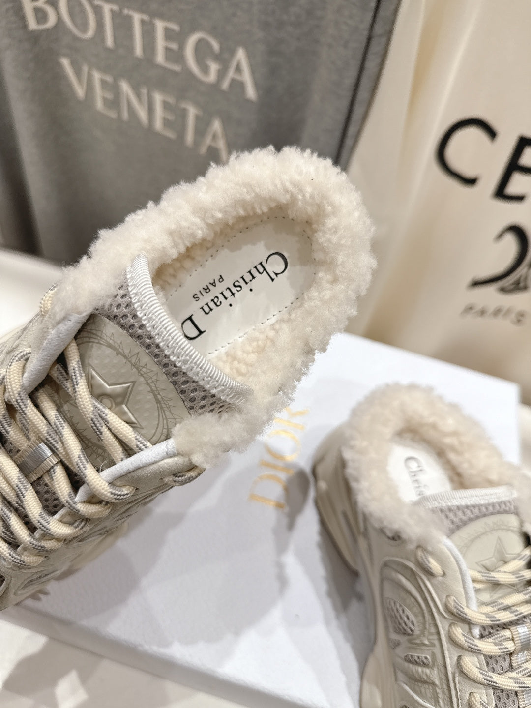 Dior Chrono Sneaker 25S in Cream White Lambskin and Mesh Fabric Style 8