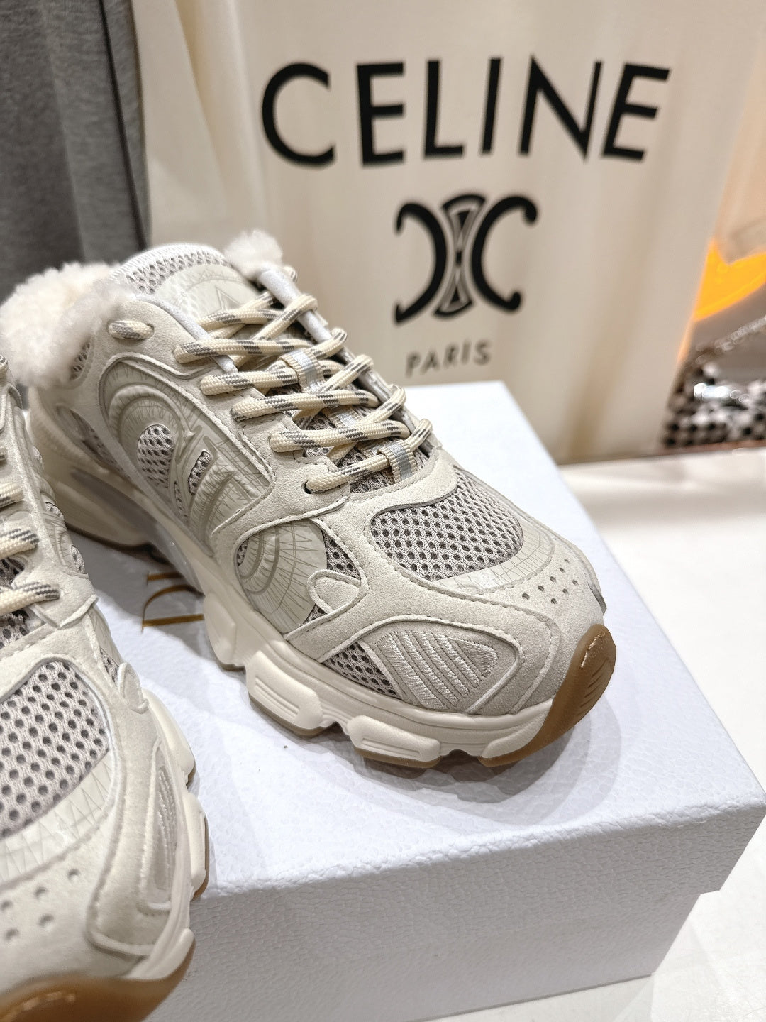 Dior Chrono Sneaker 25S in Cream White Lambskin and Mesh Fabric Style 8