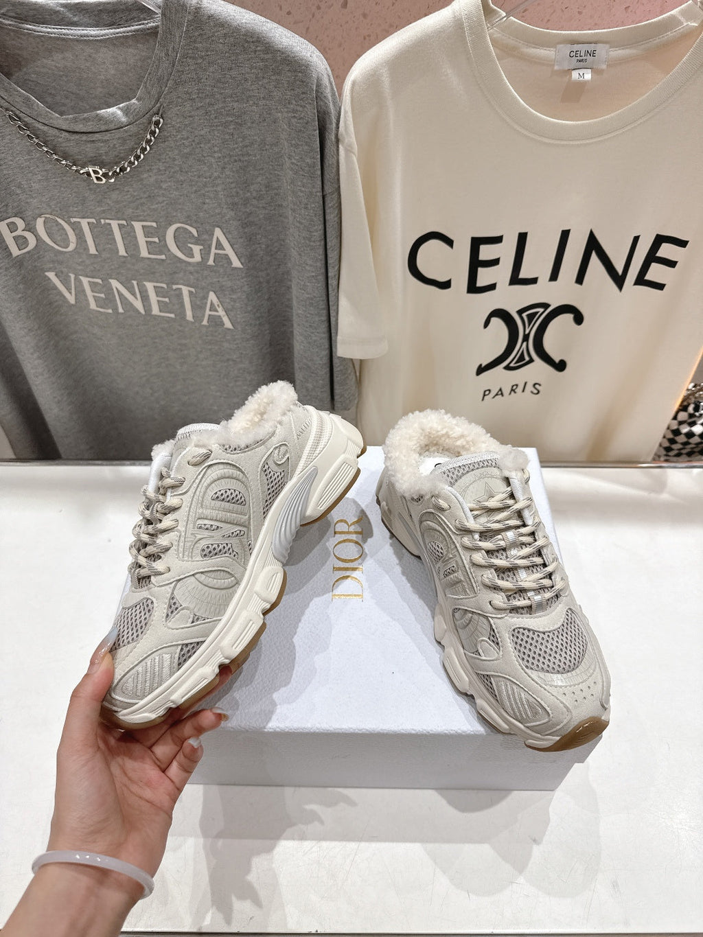 Dior Chrono Sneaker 25S in Cream White Lambskin and Mesh Fabric Style 8