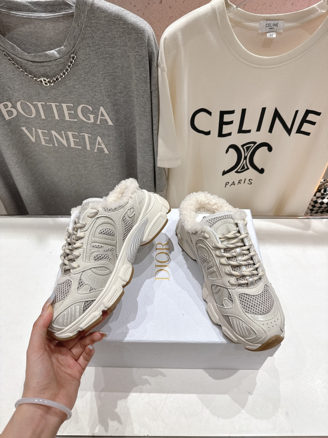 Dior Chrono Sneaker 25S in Cream White Lambskin and Mesh Fabric Style 8
