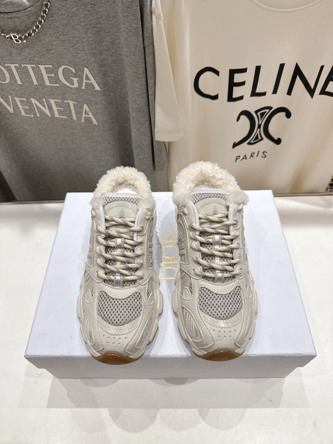 Dior Chrono Sneaker 25S in Cream White Lambskin and Mesh Fabric Style 8