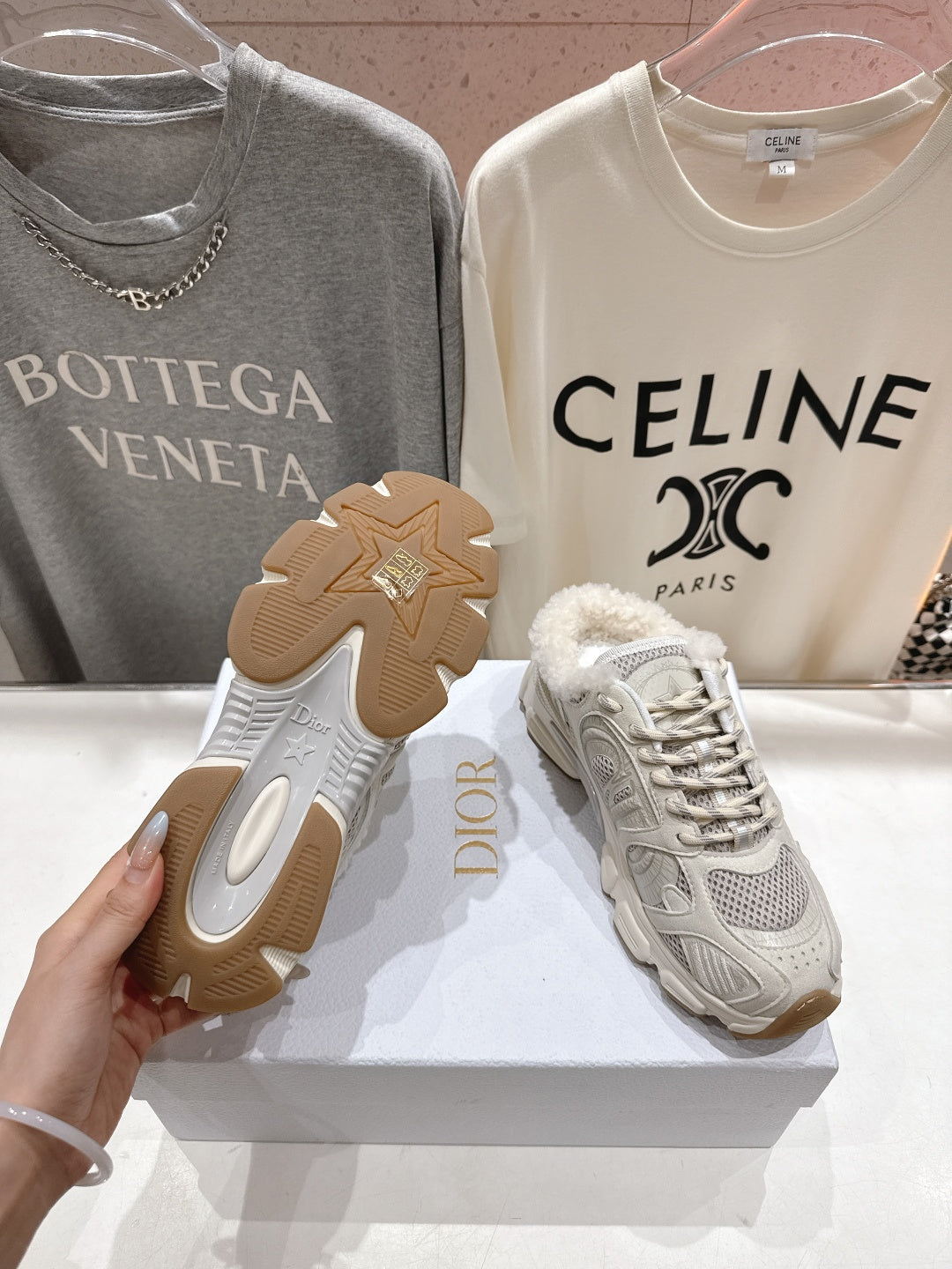 Dior Chrono Sneaker 25S in Cream White Lambskin and Mesh Fabric Style 8