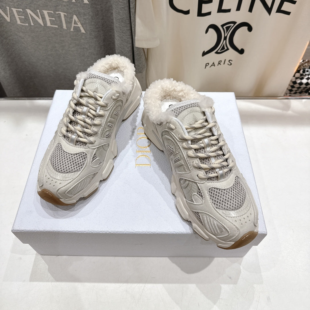 Dior Chrono Sneaker 25S in Cream White Lambskin and Mesh Fabric Style 8