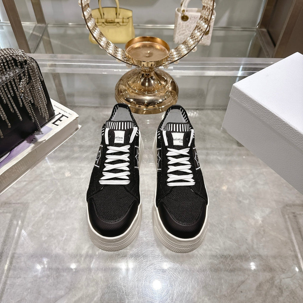 Dior CD Star Sneaker 4cm in Black and White Mesh Fabric