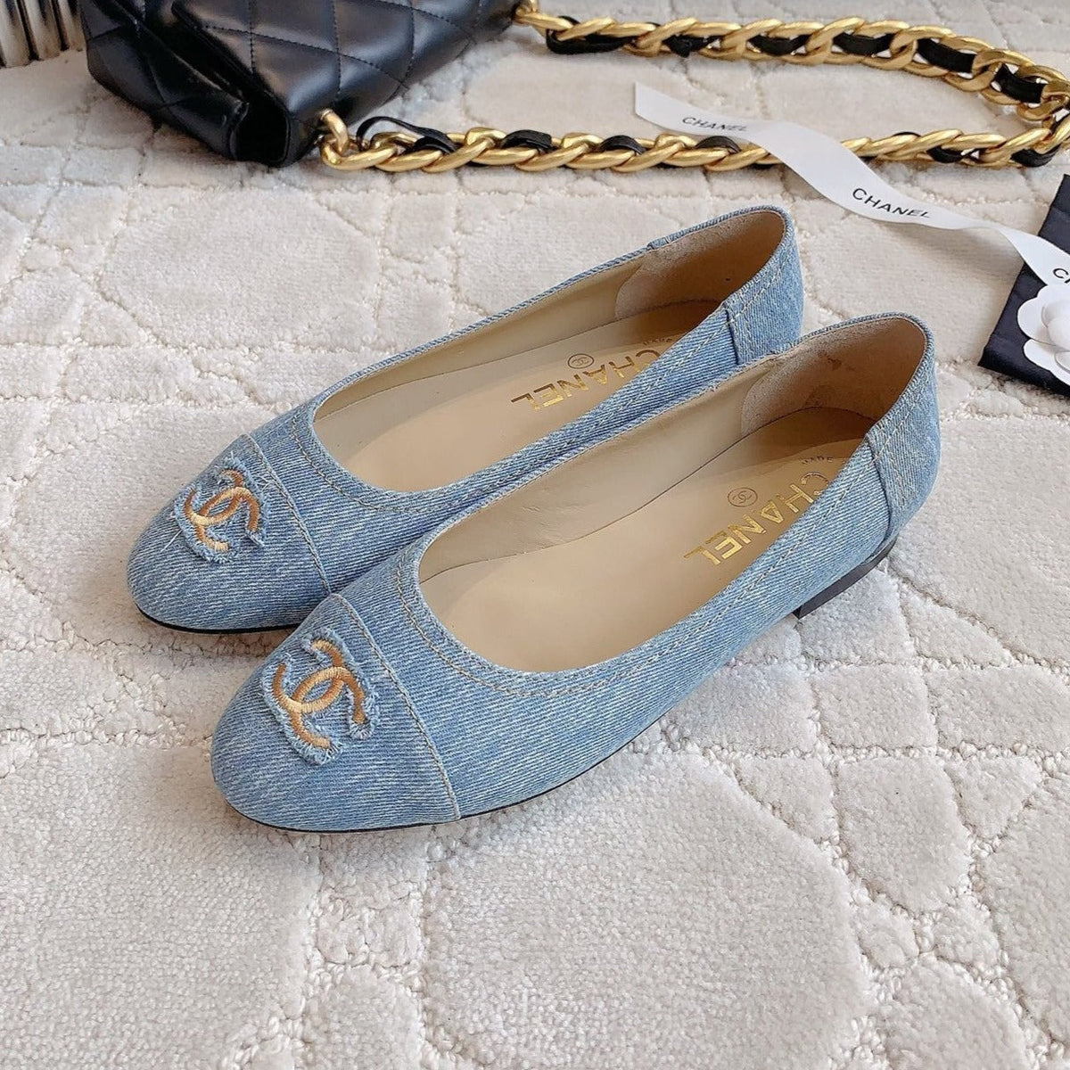 Chanel Ballet Flats in Light Blue Denim