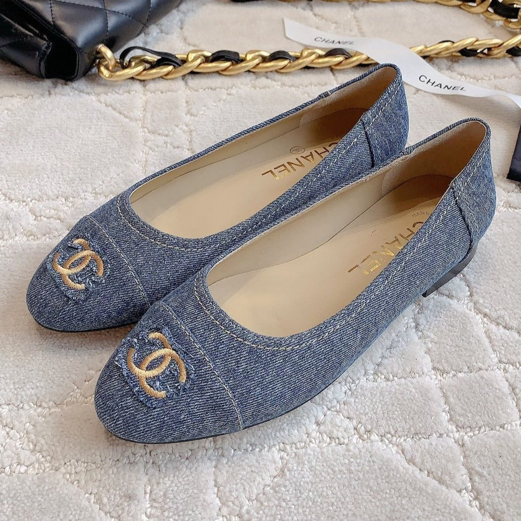 Chanel Ballet Flats in Aegean Blue Denim