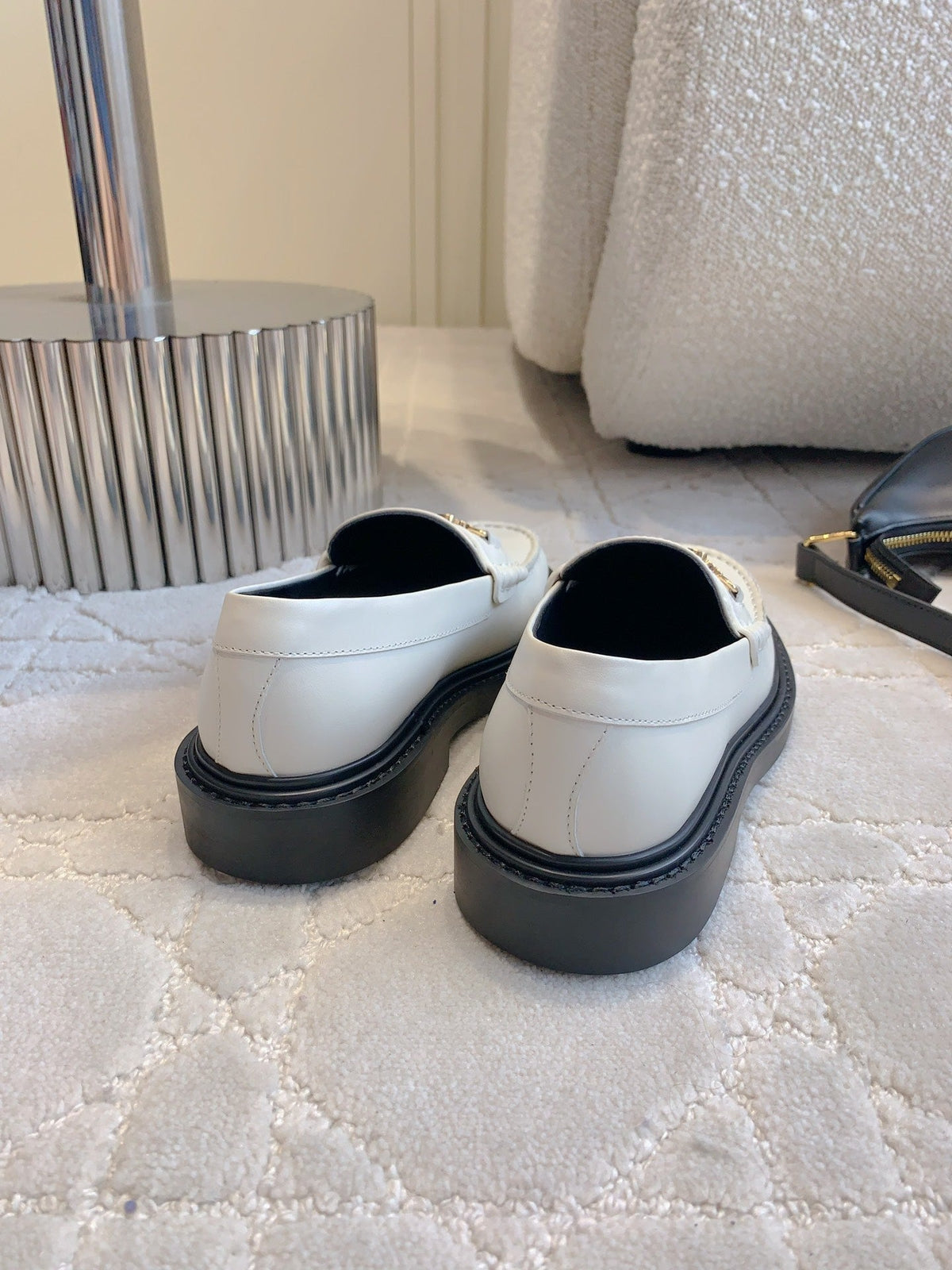Chanel 25S Arc de Triomphe Loafers in White Calfskin Gold Hardware