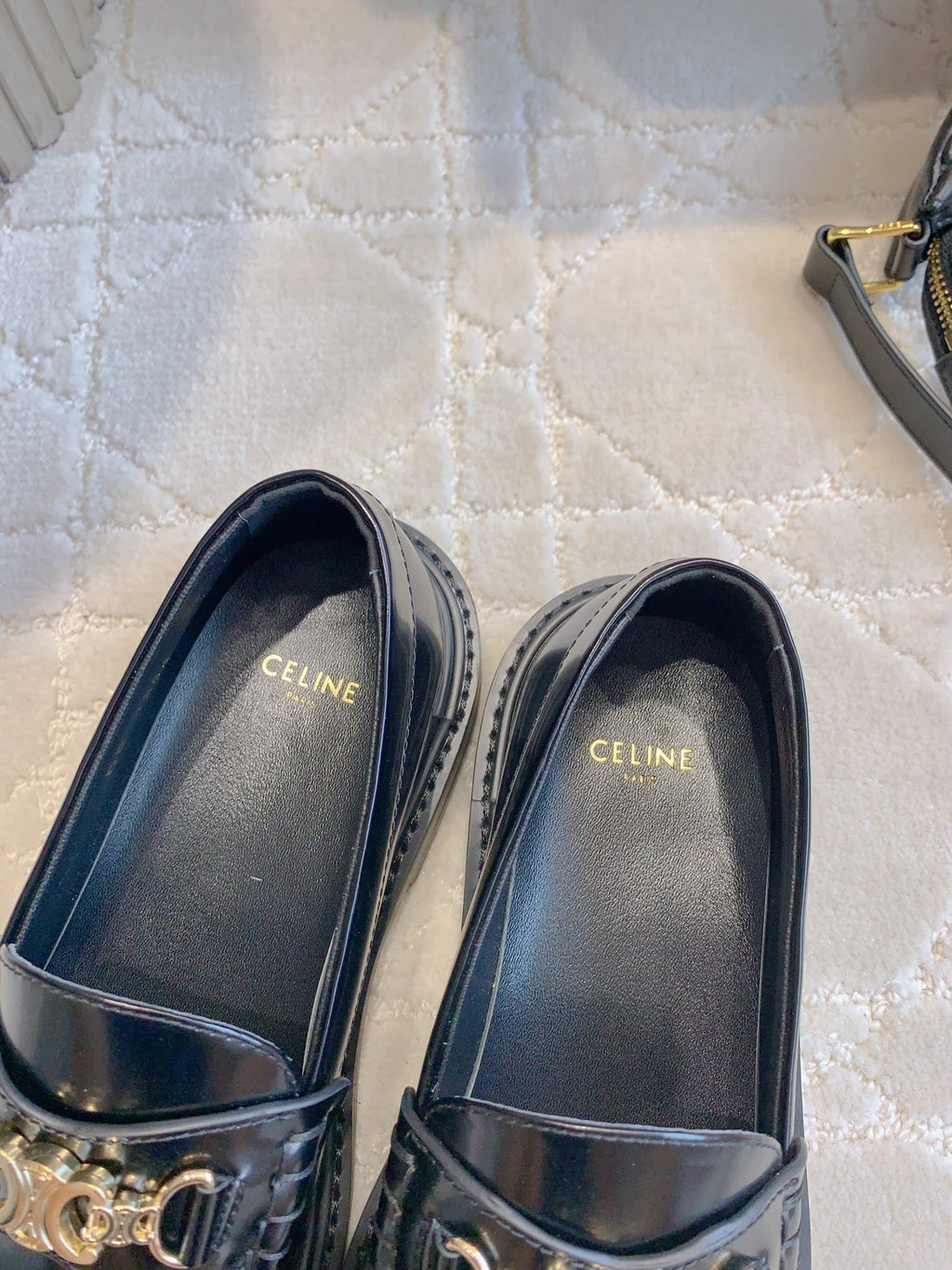 Celine Chanel 25S Arc de Triomphe Loafers in Black Shiny Calfskin Gold Hardware