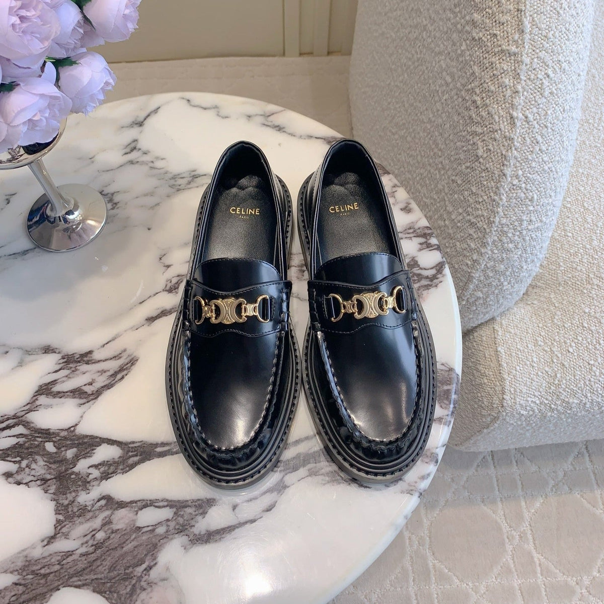 Chanel 25S Arc de Triomphe Loafers in Black Shiny Calfskin Gold Hardware