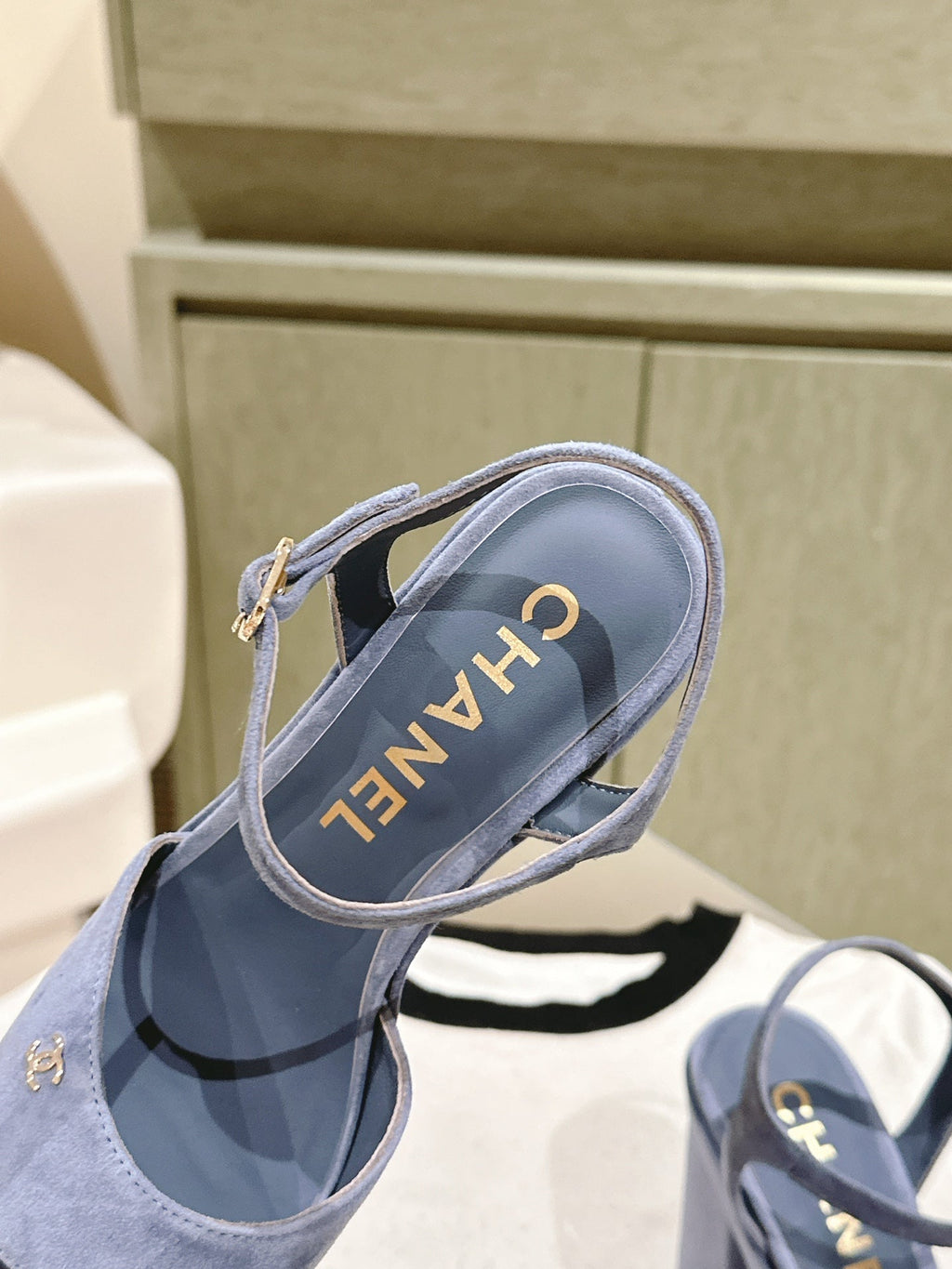 Chanel High Sandal Saphire Blue Suede Calfskin
