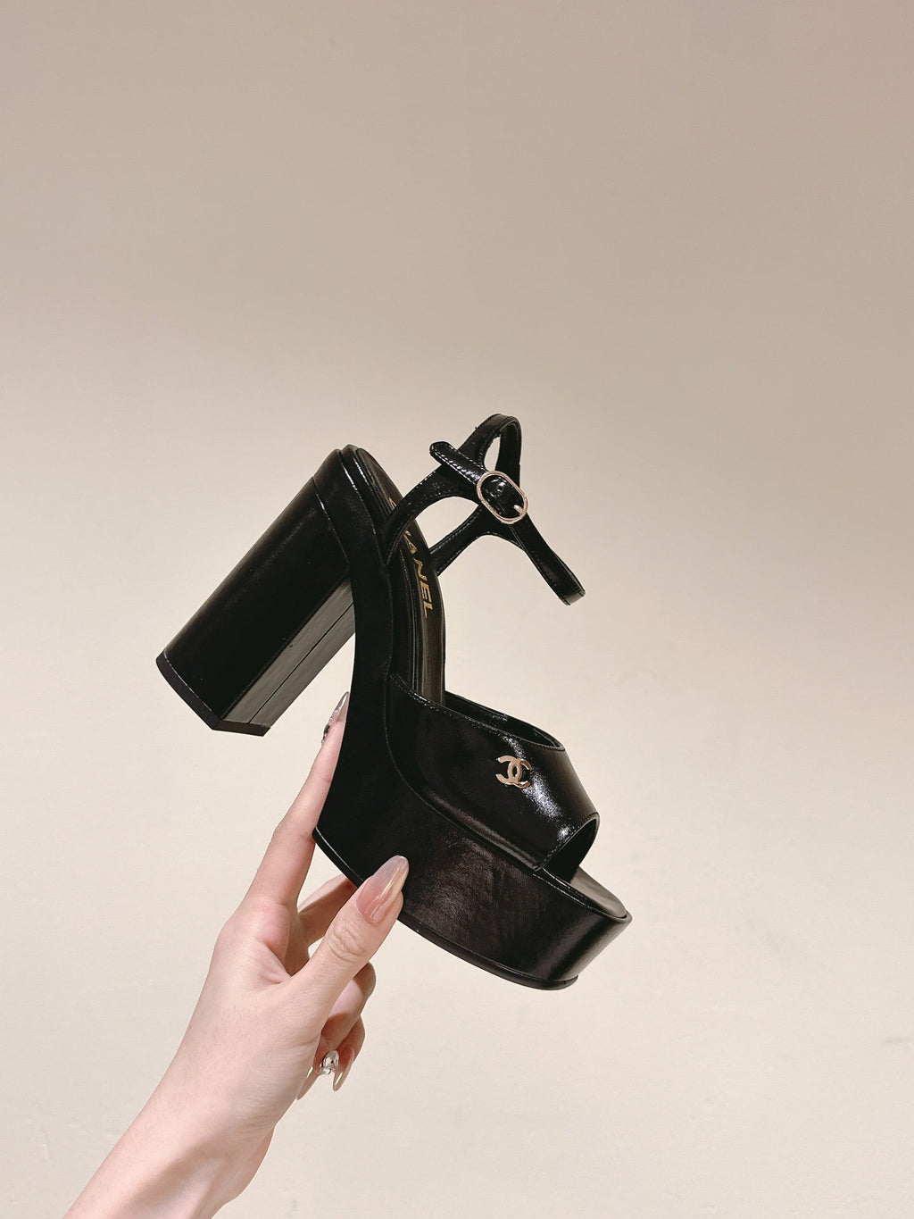 Chanel High Sandal Black Calfskin