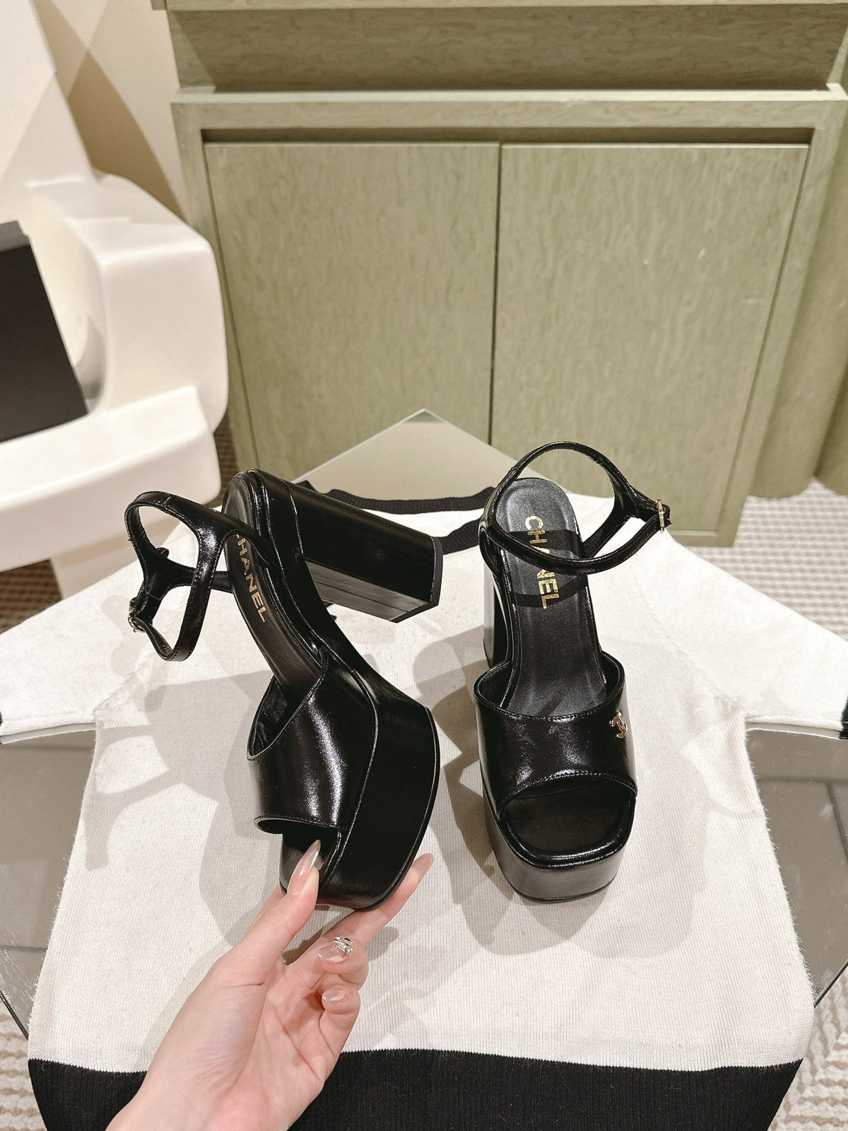 Chanel High Sandal Black Calfskin