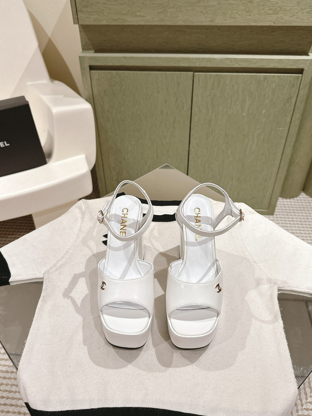 Chanel High Sandal White Calfskin